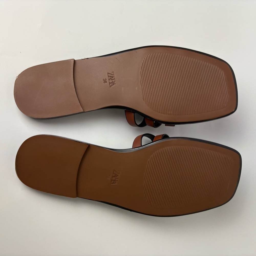 New Zara Leather Fisherman Sandals Brown Size 38 - Picture 6 of 6